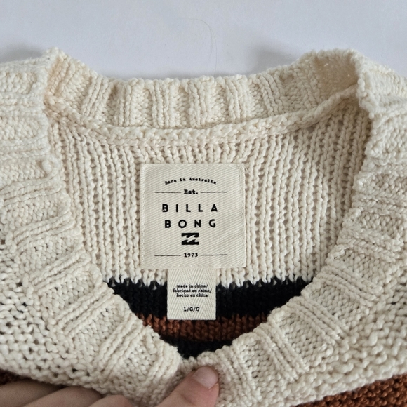 Billabong seeing double retro colors striped crew neck sweater sz Large - Picture 3 of 7